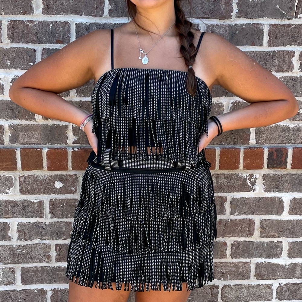 Western Apparel Crop Fringe Top Womens Size Large Color Black Original‎ … NWT